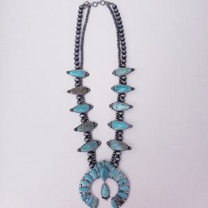 Turquoise Squash Blossom Chunky Naja Necklace 20